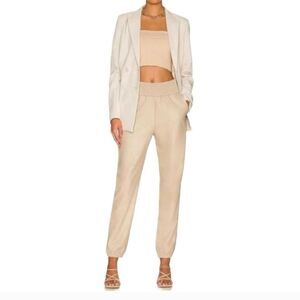 Commando, Sand Tan Faux Leather Jogger Pants Smocked Elastic Hem, Women’s Medium